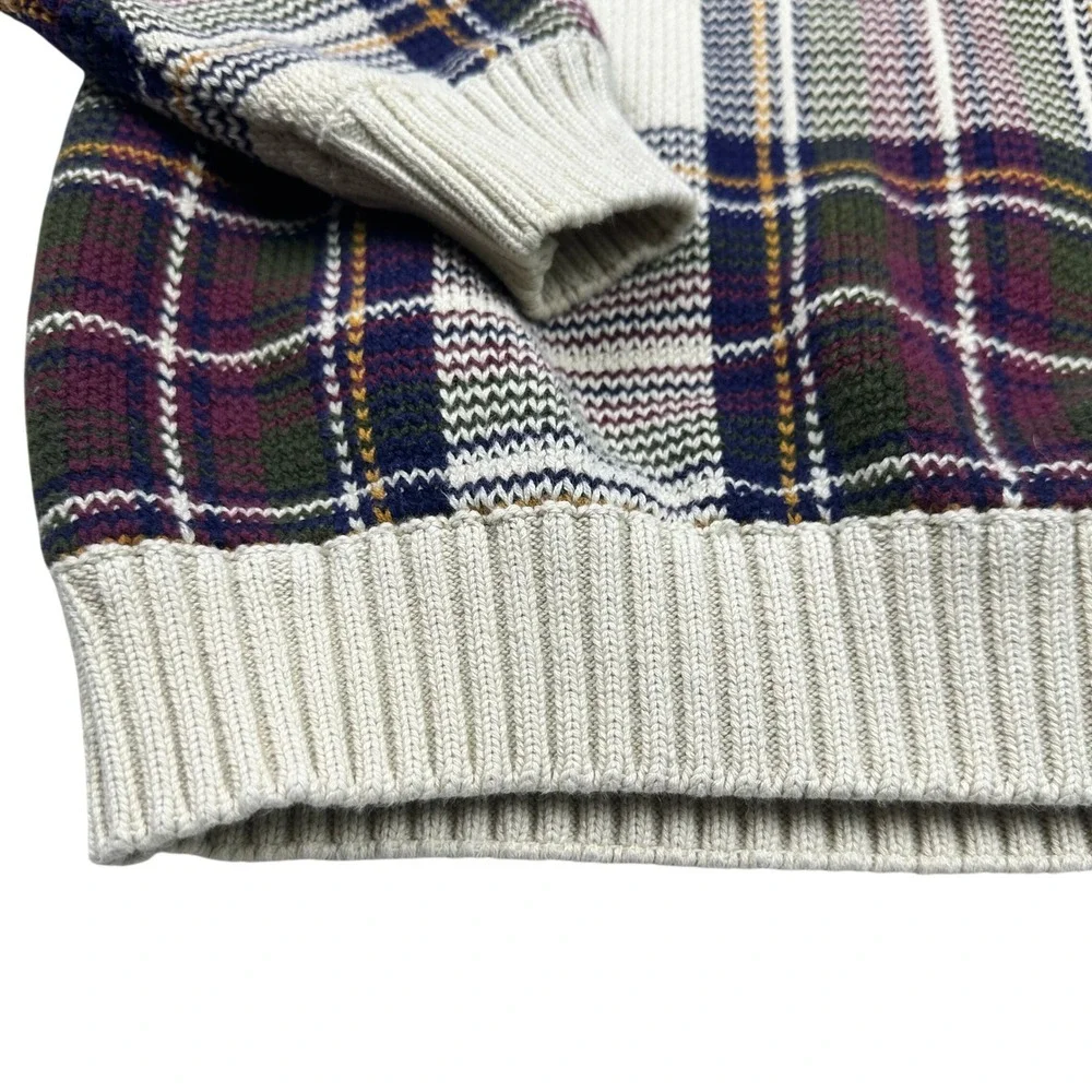 VTG Tommy Hilfiger Plaid Crew Neck Chunky Sweater Cotton Mens‎ M Burgundy Navy